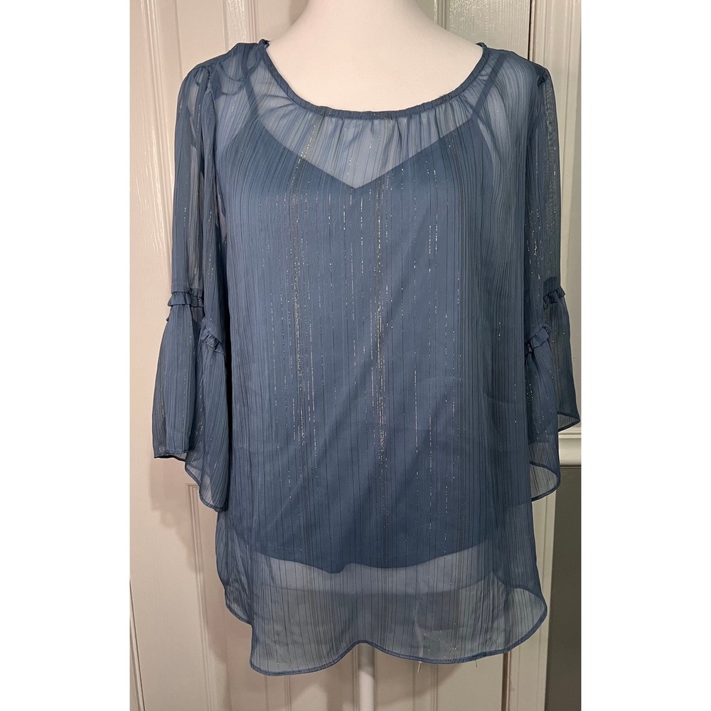 Lauren Conrad Women's Shimmer Sheer Blue Blouse size Med. with matching tank top